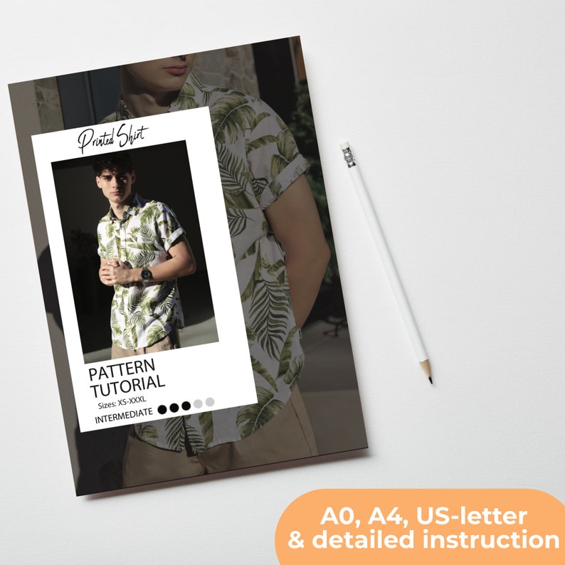 Mens Shirt Sewing Pattern, Mens Short Sleeve Shirt Pattern, Aloha Shirt Pattern, XXS - XXXL, A0, A4 & US-Letter + Detailed Instruction