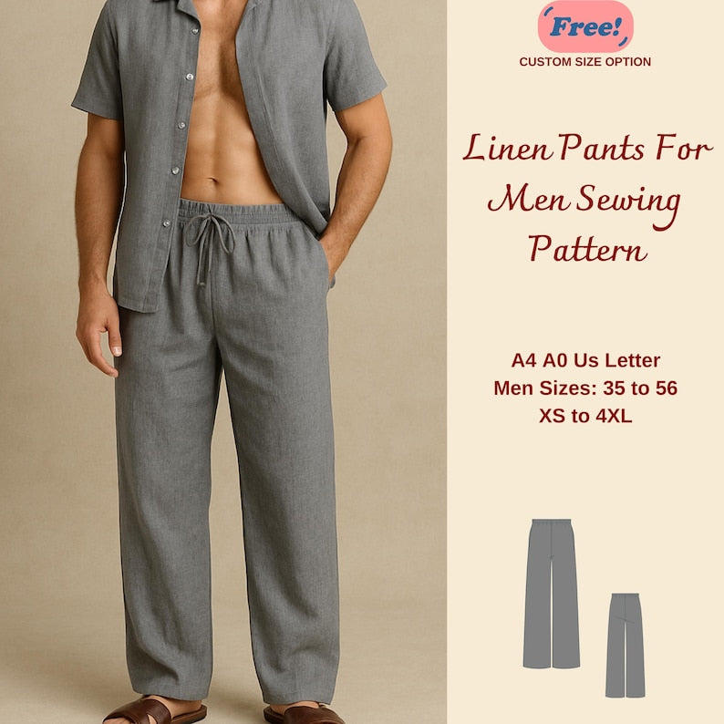 Men's Loose Fit Linen Pants Sewing Pattern: Sizes XS-4XL (Digital Download)