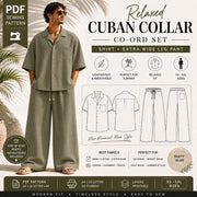 Men's Cuban Collar Co-ord Sewing Pattern | Oversized Shirt, Wide Leg Pants (PDF Download)
