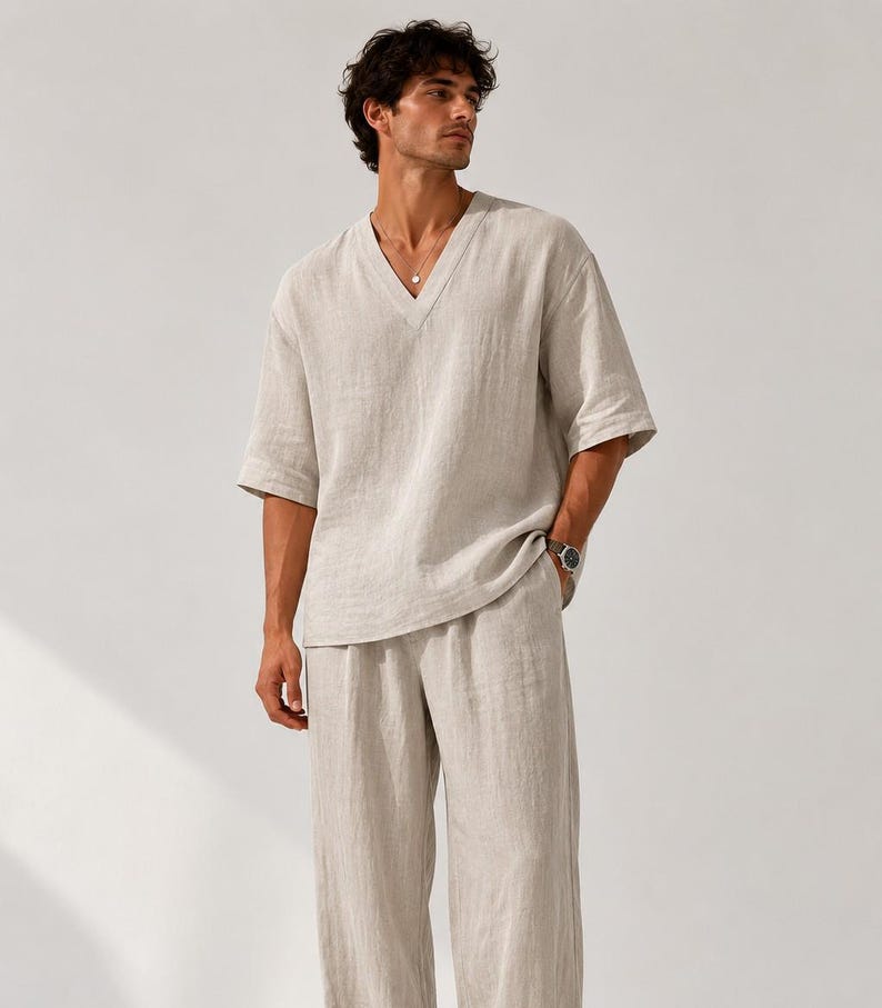 Men's Oversize Linen T-Shirt Sewing Pattern, Beach Shirt For Men, Linen Top, XS-4XL, 35-56