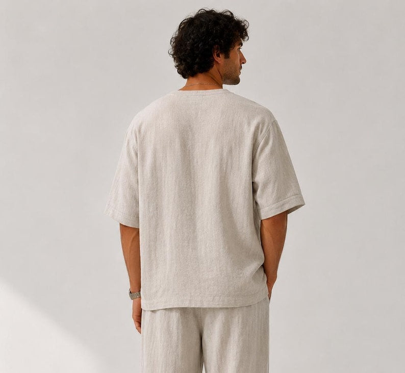 Men's Oversize Linen T-Shirt Sewing Pattern, Beach Shirt For Men, Linen Top, XS-4XL, 35-56